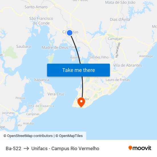 Ba-522 to Unifacs - Campus Rio Vermelho map