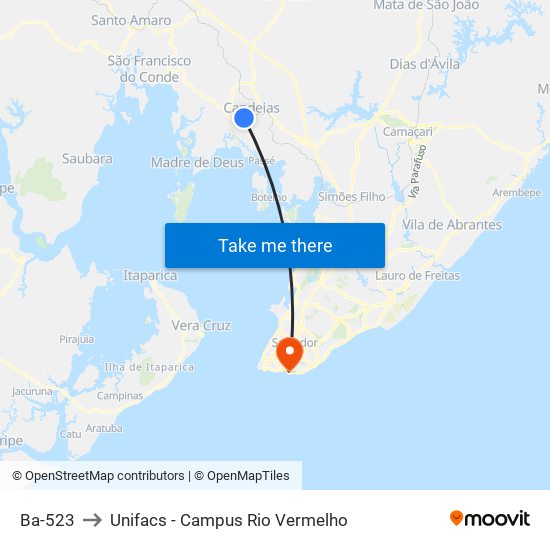Ba-523 to Unifacs - Campus Rio Vermelho map