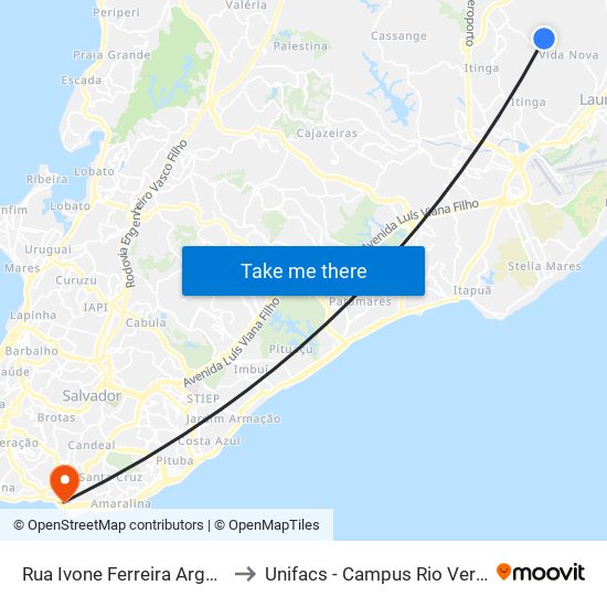 Rua Ivone Ferreira Argôlo, 10 to Unifacs - Campus Rio Vermelho map