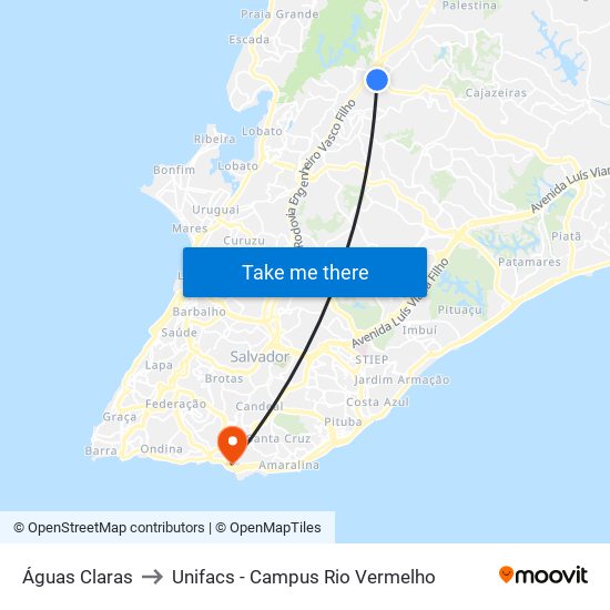 Águas Claras to Unifacs - Campus Rio Vermelho map