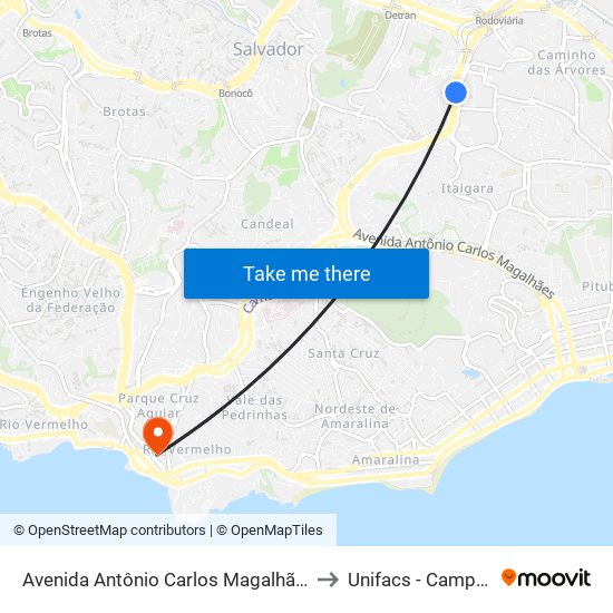 Avenida Antônio Carlos Magalhães | Elevado Brt Do Bompreço to Unifacs - Campus Rio Vermelho map