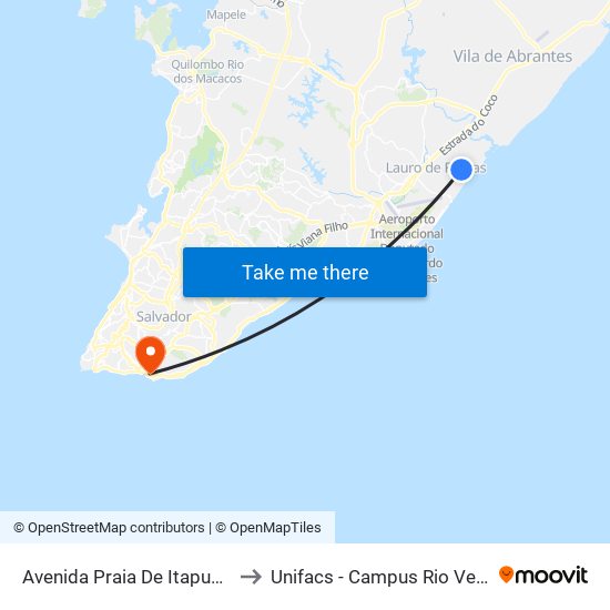 Avenida Praia De Itapuã, 1505 to Unifacs - Campus Rio Vermelho map