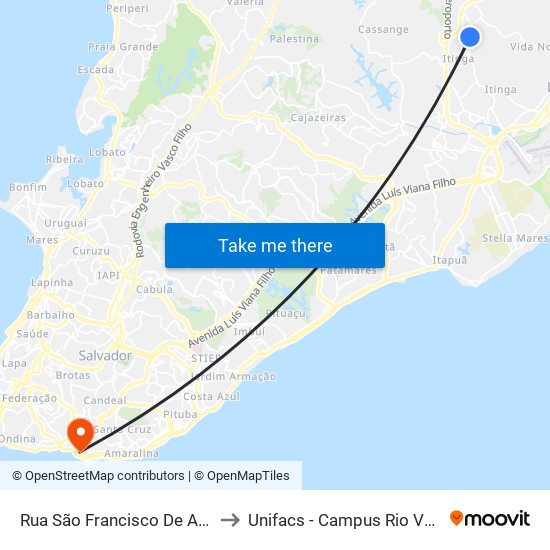 Rua São Francisco De Assis, 67 to Unifacs - Campus Rio Vermelho map