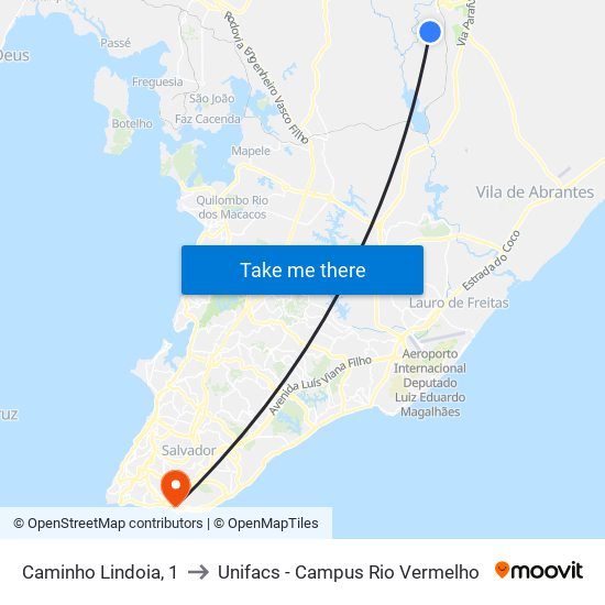 Caminho Lindoia, 1 to Unifacs - Campus Rio Vermelho map