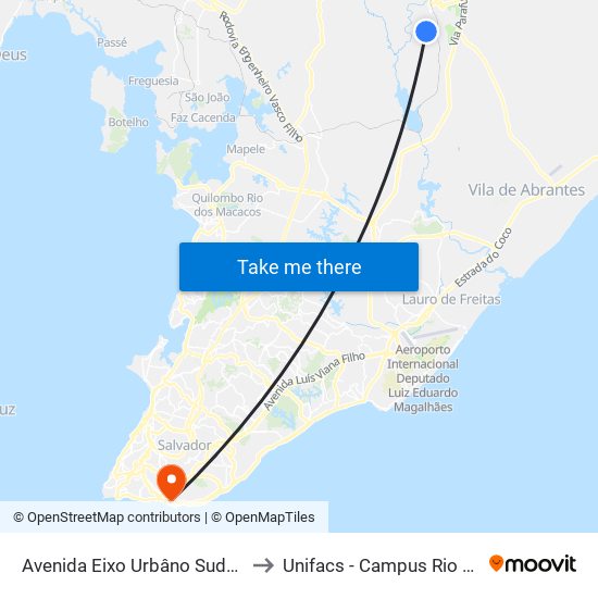 Avenida Eixo Urbâno Sudoeste, 554 to Unifacs - Campus Rio Vermelho map