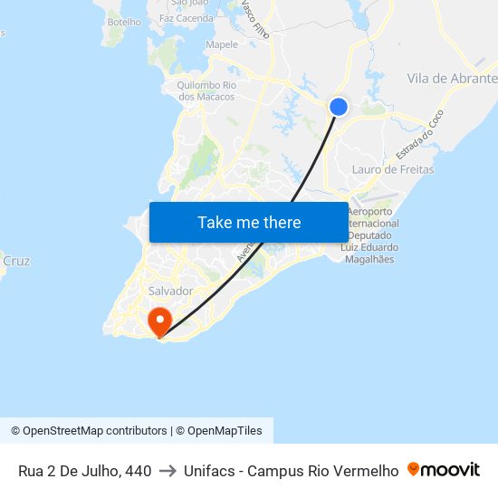 Rua 2 De Julho, 440 to Unifacs - Campus Rio Vermelho map
