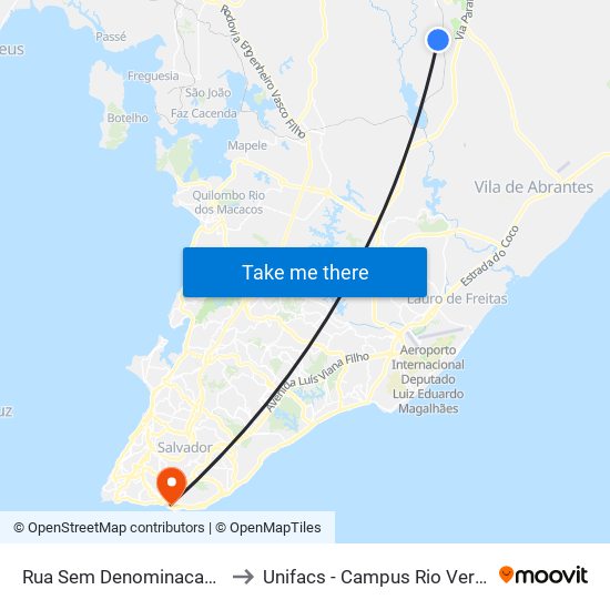 Rua Sem Denominacao, 364 to Unifacs - Campus Rio Vermelho map