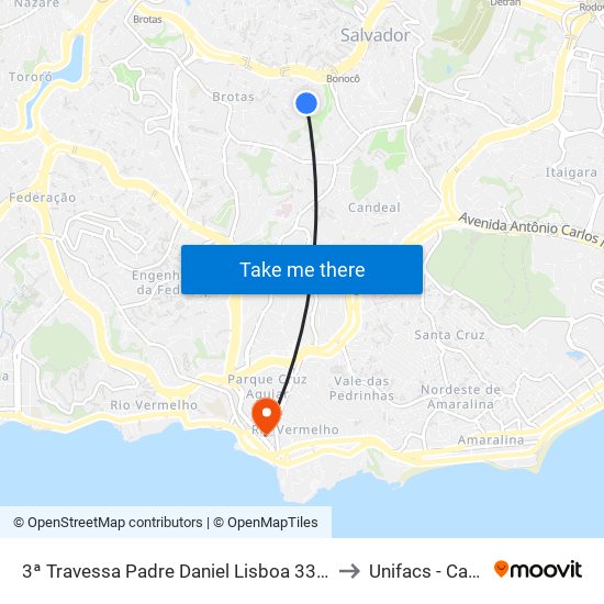 3ª Travessa Padre Daniel Lisboa 336 - Daniel Lisboa Salvador - Ba 40283-565 Brasil to Unifacs - Campus Rio Vermelho map