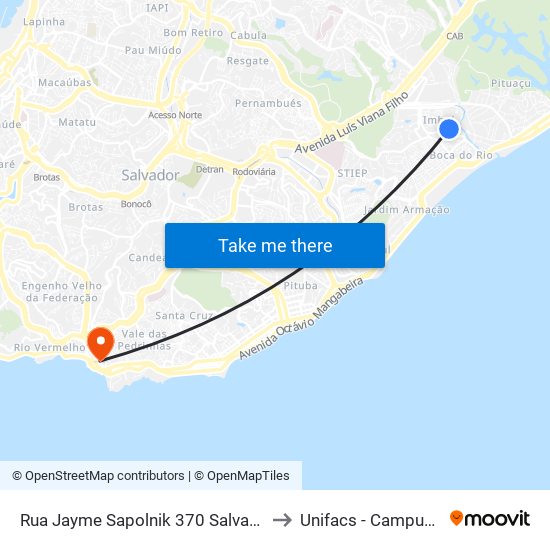 Rua Jayme Sapolnik 370 Salvador - Bahia 41706 Brasil to Unifacs - Campus Rio Vermelho map