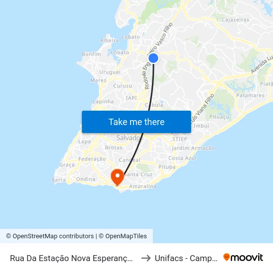 Rua Da Estação Nova Esperança Salvador - Bahia 41230 Brasil to Unifacs - Campus Rio Vermelho map