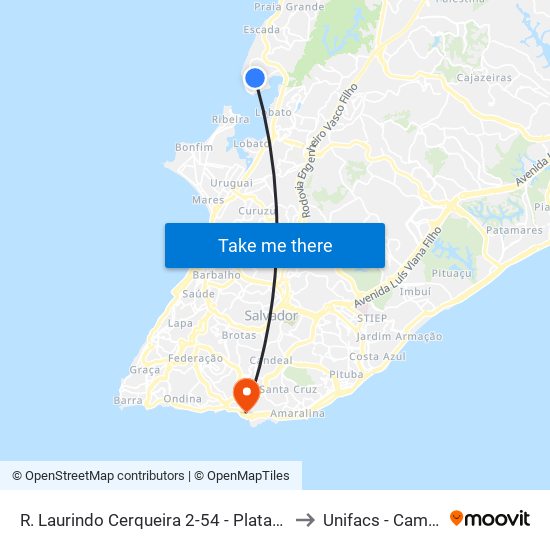 R. Laurindo Cerqueira 2-54 - Plataforma Salvador - Ba 40717-110 Brasil to Unifacs - Campus Rio Vermelho map