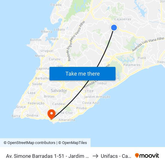 Av. Simone Barradas 1-51 - Jardim Nova Esperanca Salvador - Ba 41370-055 Brasil to Unifacs - Campus Rio Vermelho map