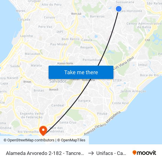 Alameda Arvoredo 2-182 - Tancredo Neves Salvador - Ba 41205-255 Brasil to Unifacs - Campus Rio Vermelho map