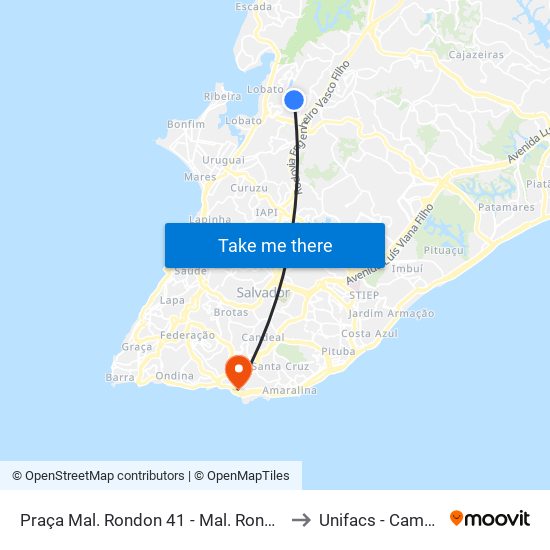 Praça Mal. Rondon 41 - Mal. Rondon Salvador - Ba 41285-100 Brasil to Unifacs - Campus Rio Vermelho map