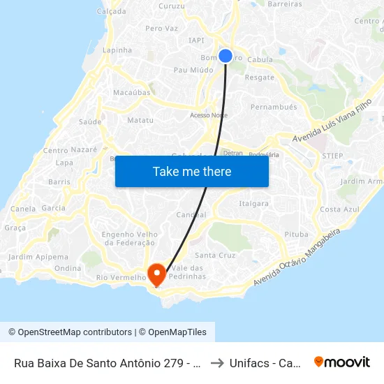 Rua Baixa De Santo Antônio 279 - São Gonçalo Do Retiro Salvador - Ba Brasil to Unifacs - Campus Rio Vermelho map