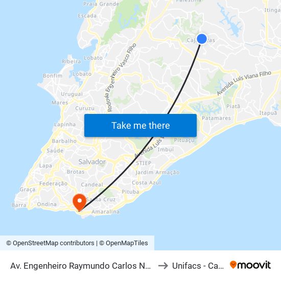 Av. Engenheiro Raymundo Carlos Nery 06 - Cajazeiras Salvador - Ba 41340-100 Brasil to Unifacs - Campus Rio Vermelho map