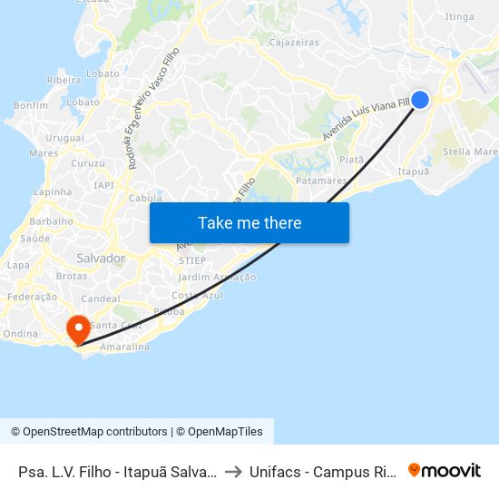 Psa. L.V. Filho - Itapuã Salvador - Ba Brasil to Unifacs - Campus Rio Vermelho map
