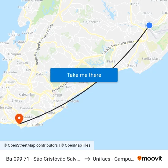 Ba-099 71 - São Cristóvão Salvador - Ba 41500-025 Brasil to Unifacs - Campus Rio Vermelho map