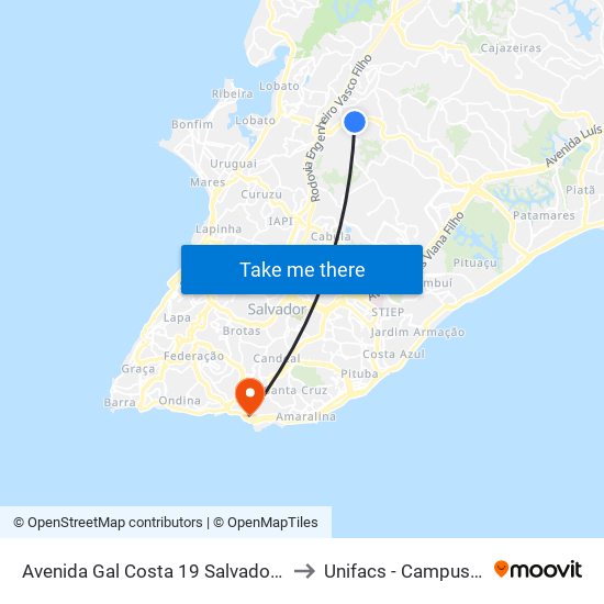Avenida Gal Costa 19 Salvador - Bahia 41230 Brasil to Unifacs - Campus Rio Vermelho map