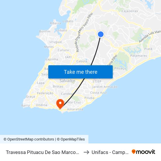 Travessa Pituacu De Sao Marcos Salvador - Bahia 41250 Brasil to Unifacs - Campus Rio Vermelho map