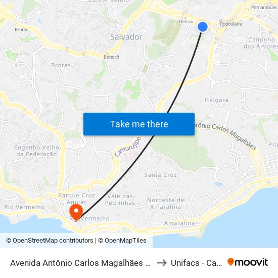 Avenida Antônio Carlos Magalhães 4149-4233 - Parque Bela Vista Salvador - Ba Brasil to Unifacs - Campus Rio Vermelho map