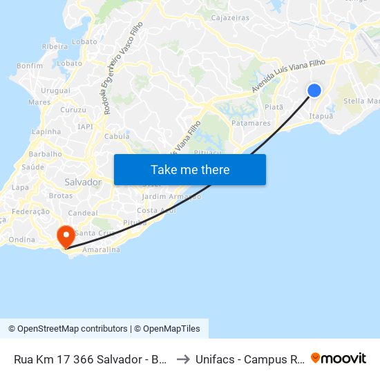 Rua Km 17 366 Salvador - Bahia 41611 Brasil to Unifacs - Campus Rio Vermelho map