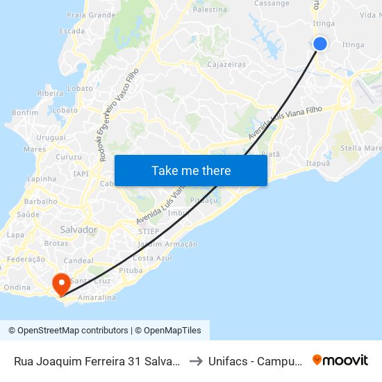 Rua Joaquim Ferreira 31 Salvador - Bahia 41502 Brasil to Unifacs - Campus Rio Vermelho map