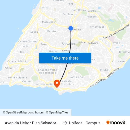 Avenida Heitor Dias Salvador - Bahia 40253 Brasil to Unifacs - Campus Rio Vermelho map