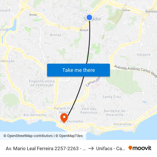 Av. Mario Leal Ferreira 2257-2263 - Cosme De Farias Salvador - Ba 40252-390 Brasil to Unifacs - Campus Rio Vermelho map