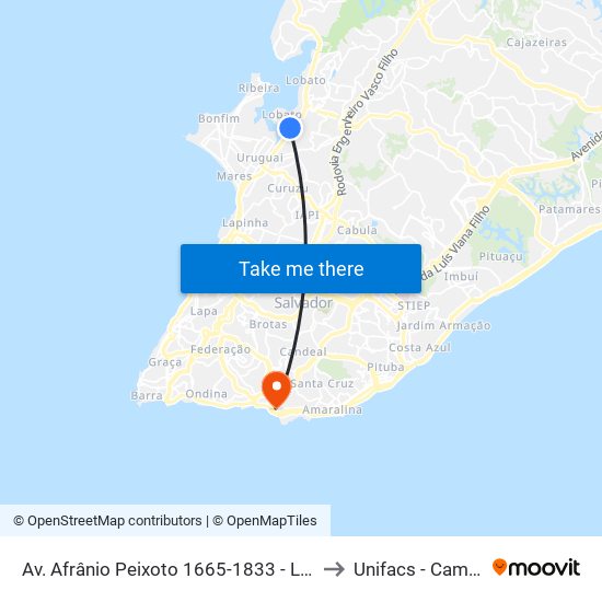 Av. Afrânio Peixoto 1665-1833 - Lobato Salvador - Ba 40470-630 Brasil to Unifacs - Campus Rio Vermelho map
