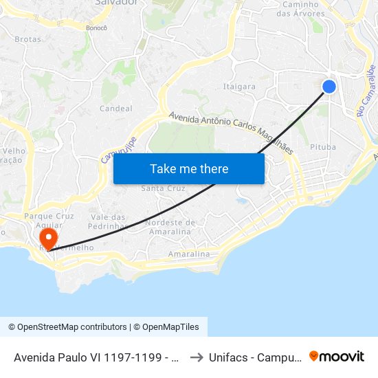 Avenida Paulo VI 1197-1199 - Pituba Salvador - Ba Brasil to Unifacs - Campus Rio Vermelho map