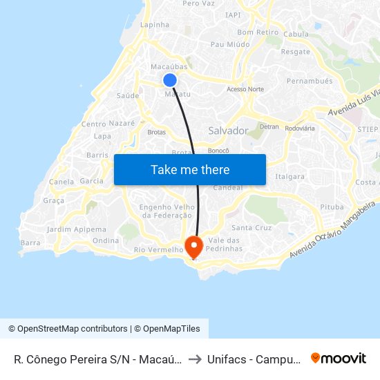 R. Cônego Pereira S/N - Macaúbas Salvador - Ba Brasil to Unifacs - Campus Rio Vermelho map