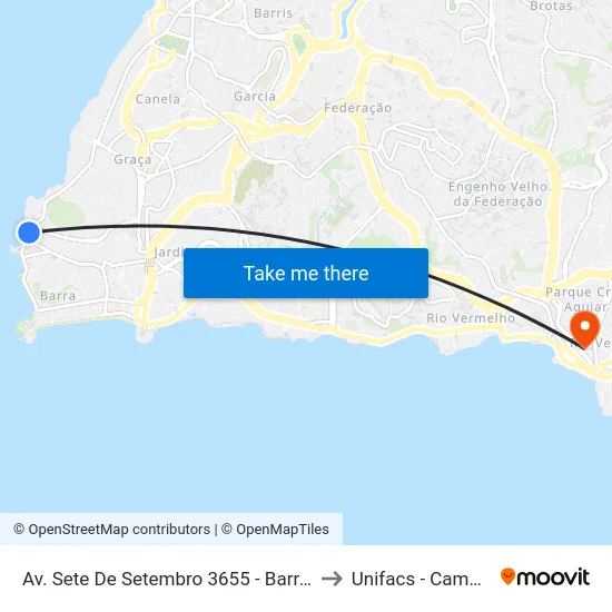Av. Sete De Setembro 3655 - Barra Salvador - Ba 40140-110 Brasil to Unifacs - Campus Rio Vermelho map