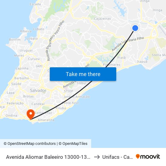 Avenida Aliomar Baleeiro 13000-13066 - Mussurunga I Salvador - Ba 41490-200 Brasil to Unifacs - Campus Rio Vermelho map