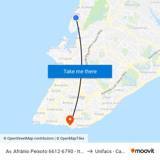 Av. Afrânio Peixoto 6612-6790 - Itacaranha Salvador - Ba 40713-580 Brasil to Unifacs - Campus Rio Vermelho map