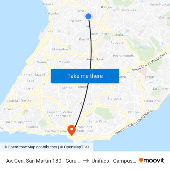 Av. Gen. San Martin 180 - Curuzu Salvador - Ba Brasil to Unifacs - Campus Rio Vermelho map