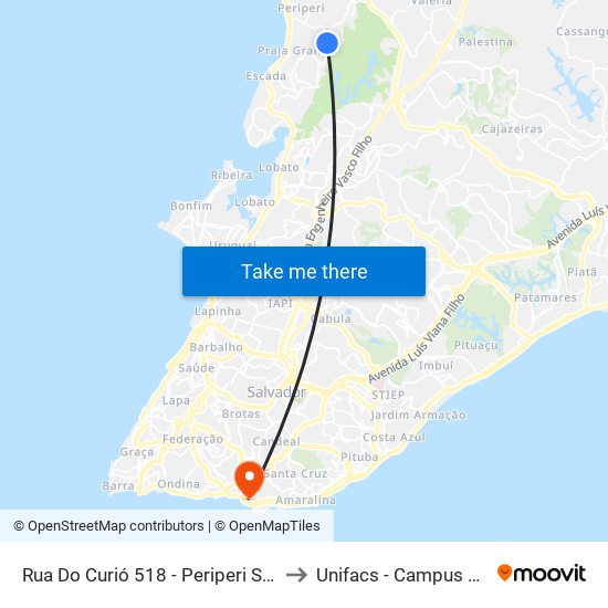 Rua Do Curió 518 - Periperi Salvador - Ba Brasil to Unifacs - Campus Rio Vermelho map