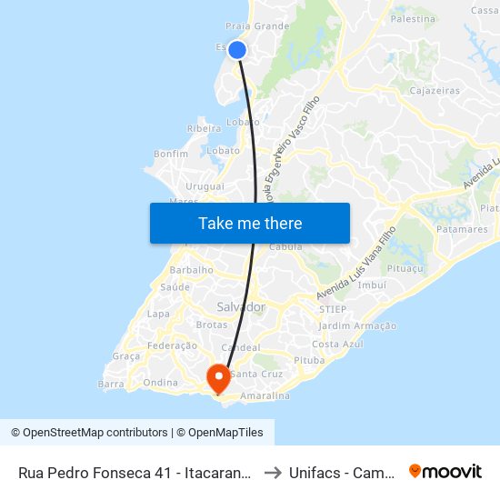 Rua Pedro Fonseca 41 - Itacaranha Salvador - Ba 40710-410 Brasil to Unifacs - Campus Rio Vermelho map