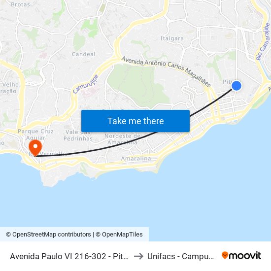 Avenida Paulo VI 216-302 - Pituba Salvador - Ba Brasil to Unifacs - Campus Rio Vermelho map
