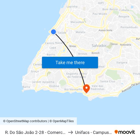 R. Do São João 2-28 - Comercio Salvador - Ba Brazil to Unifacs - Campus Rio Vermelho map