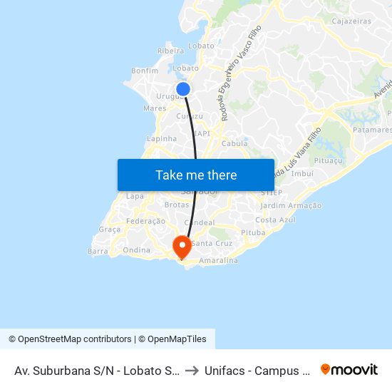 Av. Suburbana S/N - Lobato Salvador - Ba Brasil to Unifacs - Campus Rio Vermelho map