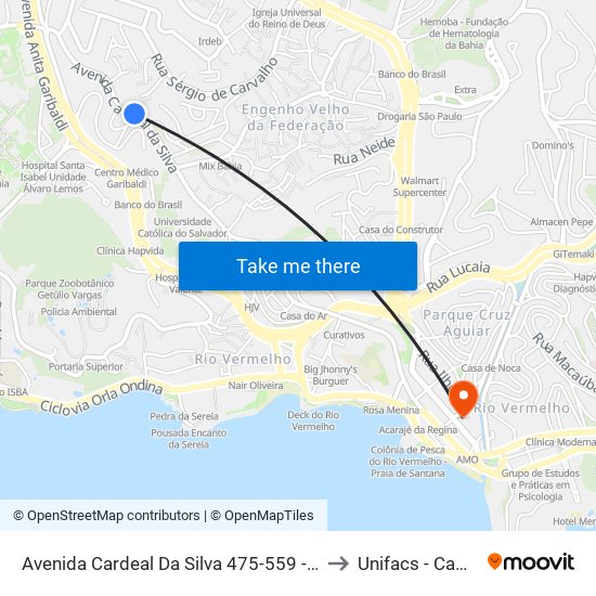 Avenida Cardeal Da Silva 475-559 - Federação Salvador - Ba 40231-305 Brasil to Unifacs - Campus Rio Vermelho map