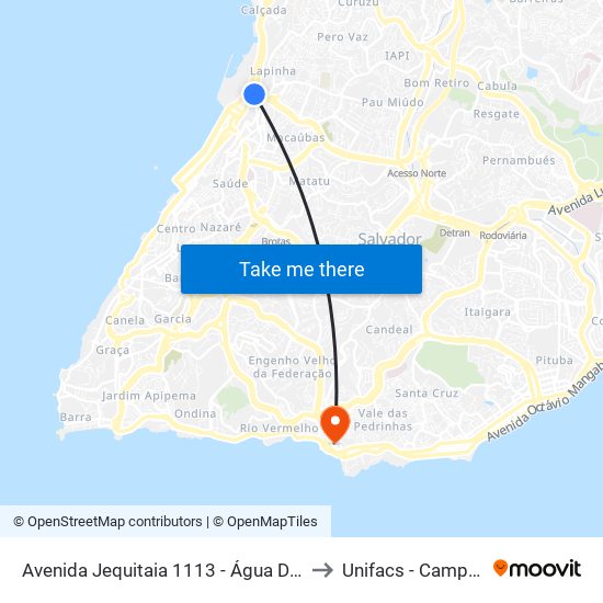 Avenida Jequitaia 1113 - Água De Meninos Salvador - Ba Brasil to Unifacs - Campus Rio Vermelho map