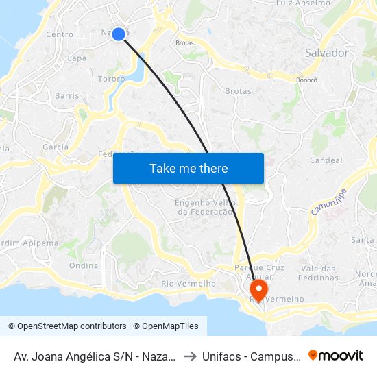 Av. Joana Angélica S/N - Nazaré Salvador - Ba Brasil to Unifacs - Campus Rio Vermelho map