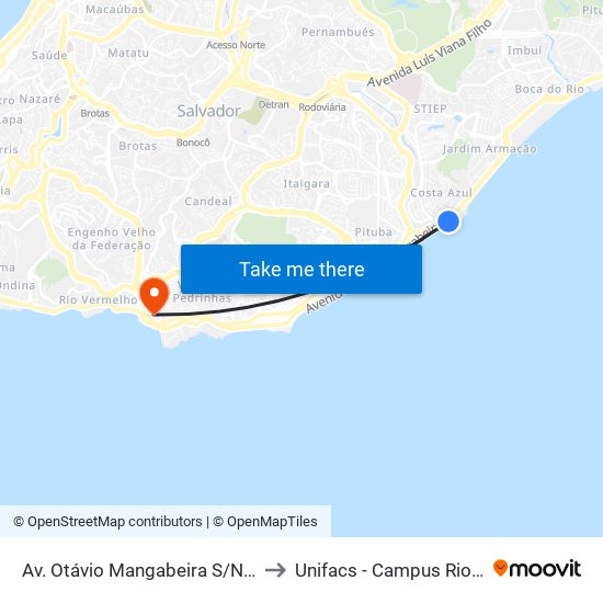 Av. Otávio Mangabeira S/N Bahia Brasil to Unifacs - Campus Rio Vermelho map