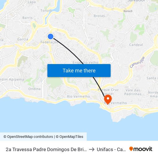 2a Travessa Padre Domingos De Brito 47 - Federação Salvador - Ba 40231-181 Brasil to Unifacs - Campus Rio Vermelho map