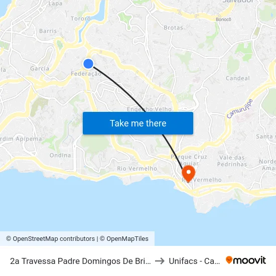 2a Travessa Padre Domingos De Brito 47 - Federação Salvador - Ba 40231-181 Brasil to Unifacs - Campus Rio Vermelho map