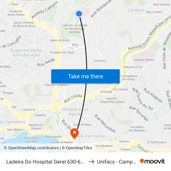 Ladeira Do Hospital Geral 630-654 - Brotas Salvador - Ba Brazil to Unifacs - Campus Rio Vermelho map