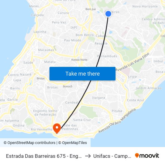 Estrada Das Barreiras 675 - Engomadeira Salvador - Ba Brasil to Unifacs - Campus Rio Vermelho map