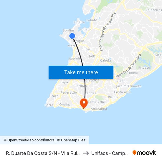 R. Duarte Da Costa S/N - Vila Rui Barbosa Salvador - Ba Brasil to Unifacs - Campus Rio Vermelho map